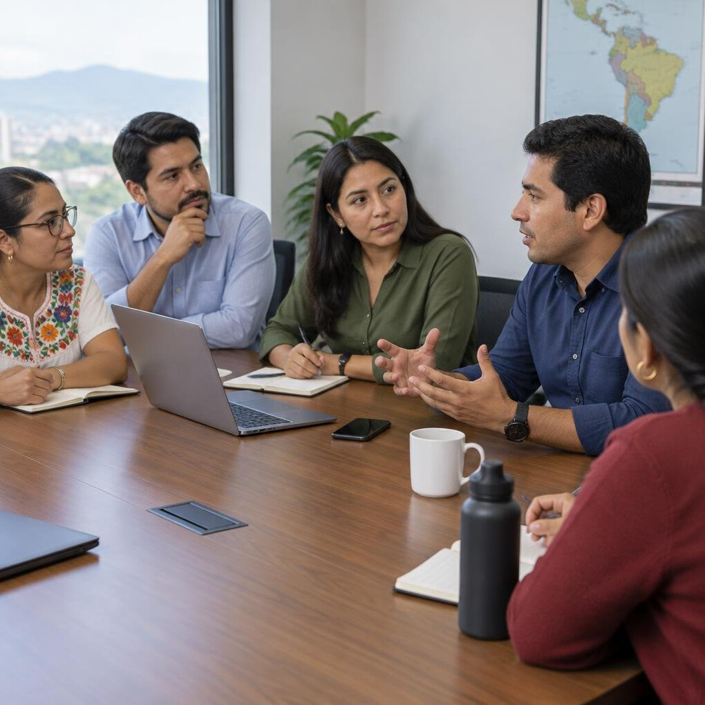 People in a meeting around a conference table