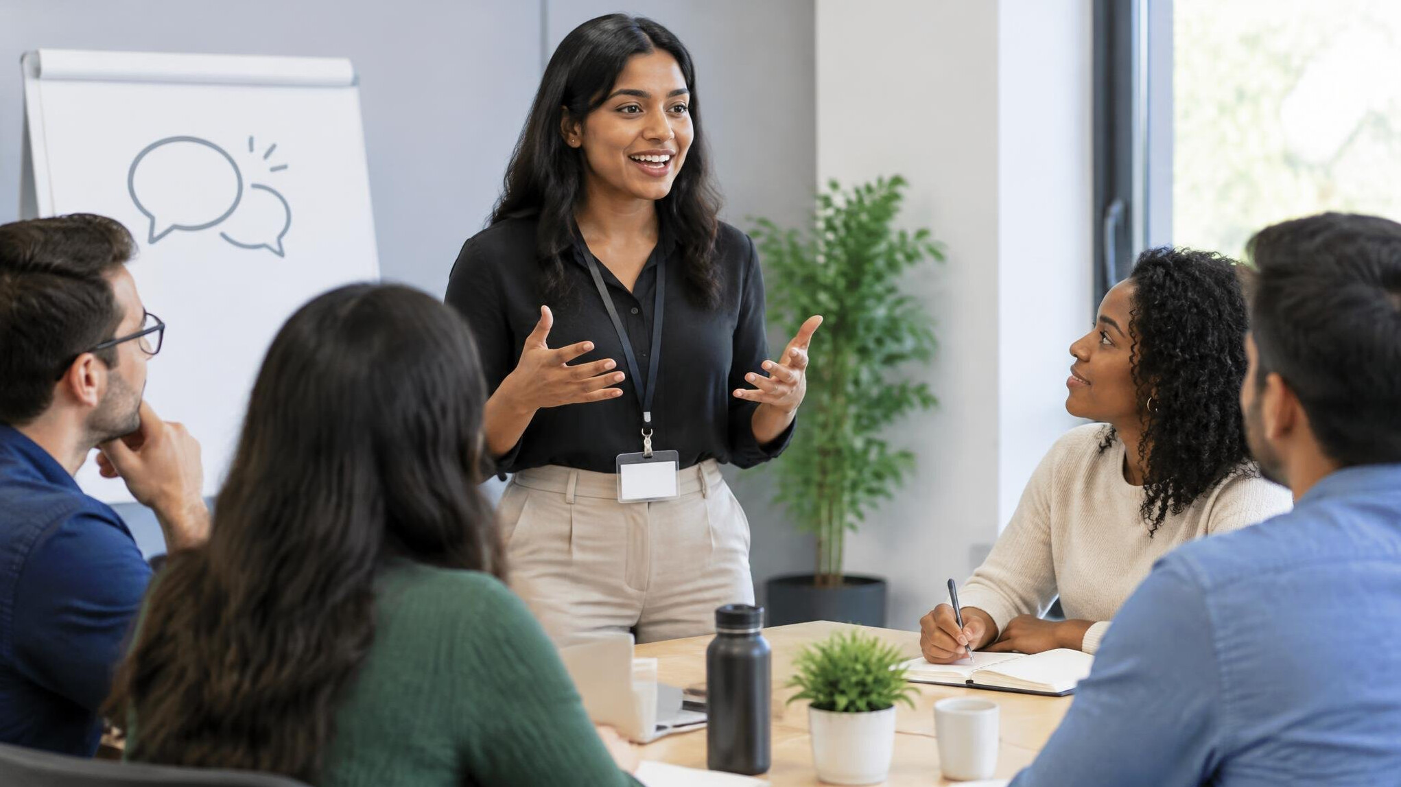 person speaking confidently in meeting