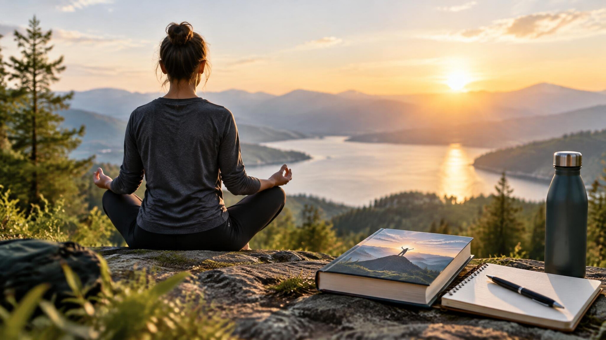 person meditating in nature